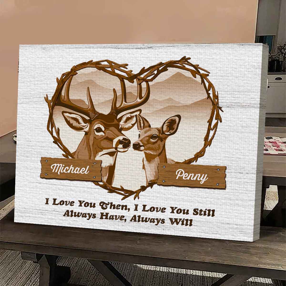 Deer Couple Love Custom Name Canvas