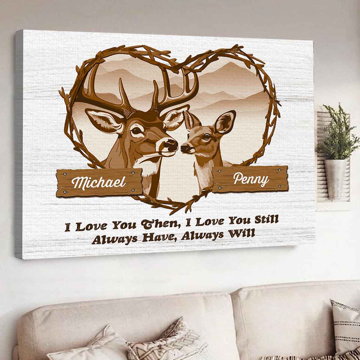 Deer Couple Love Custom Name Canvas