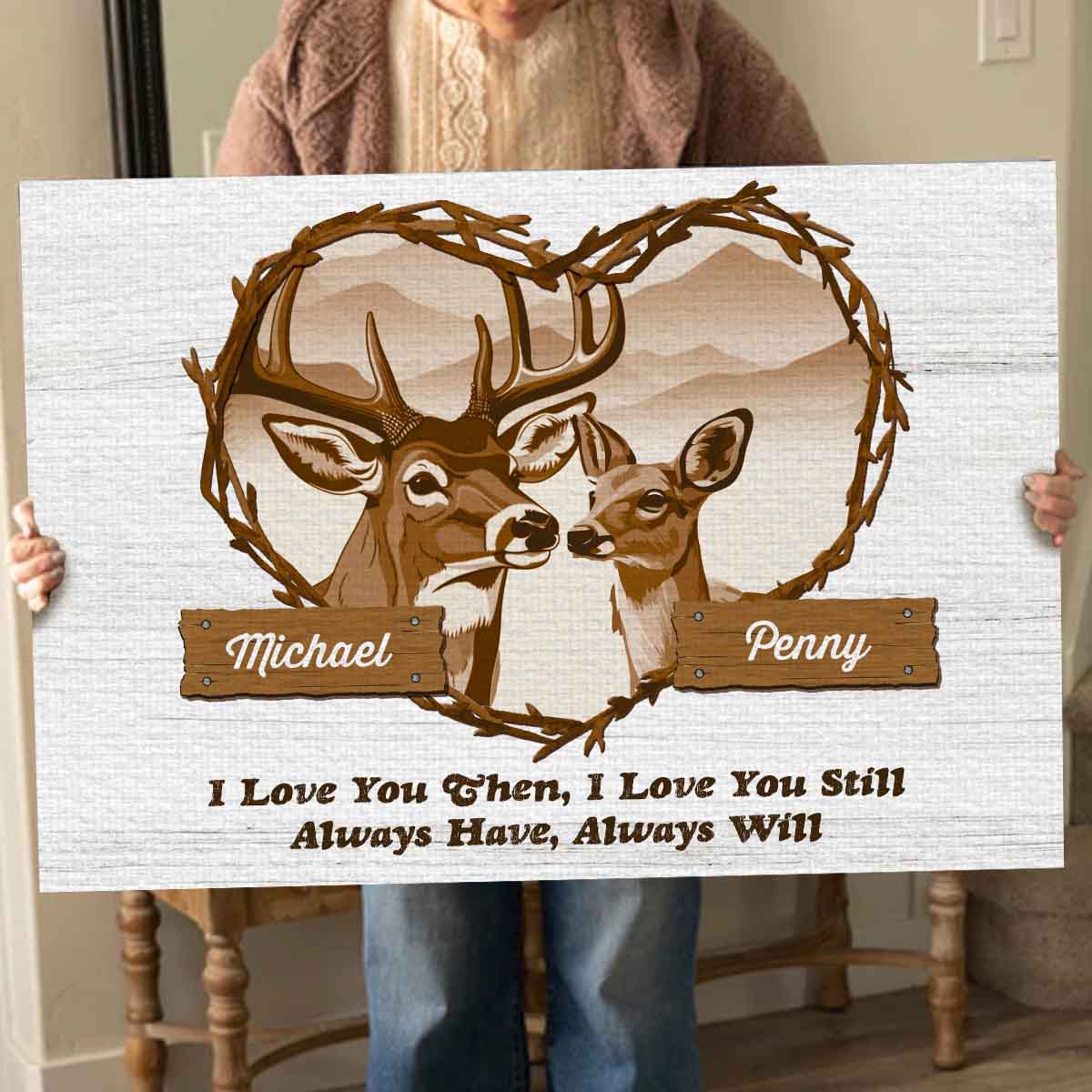 Deer Couple Love Custom Name Canvas