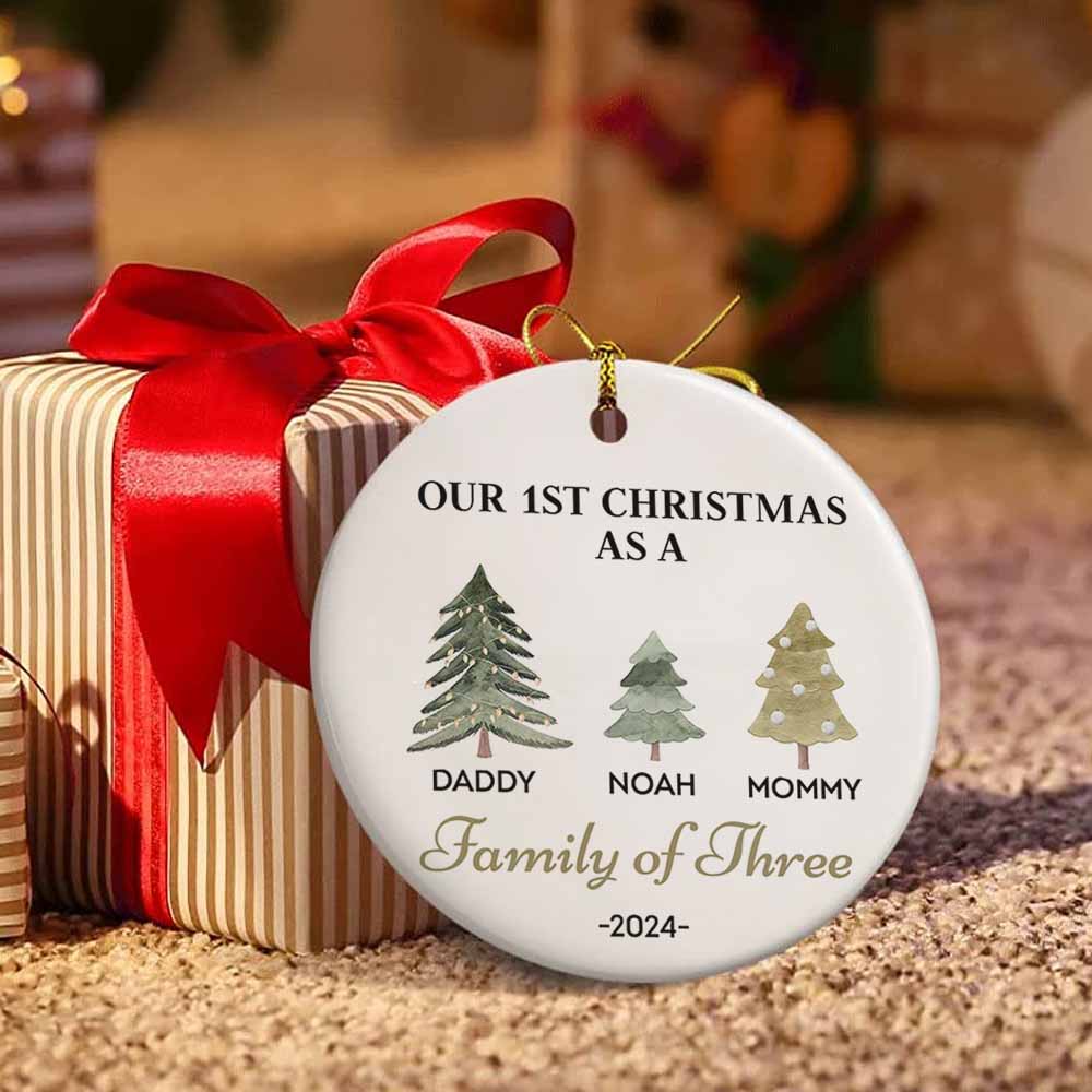 Family of Three Custom Baby's First Ornament