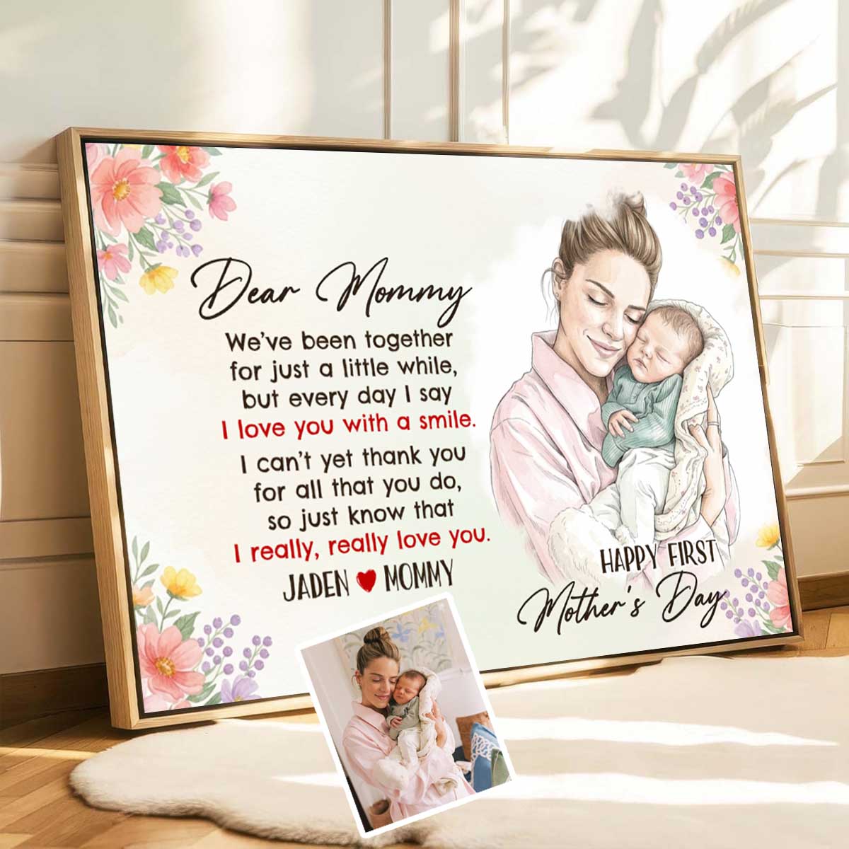 First Mother's Day Gift From Baby Custom Photo Art Canvas