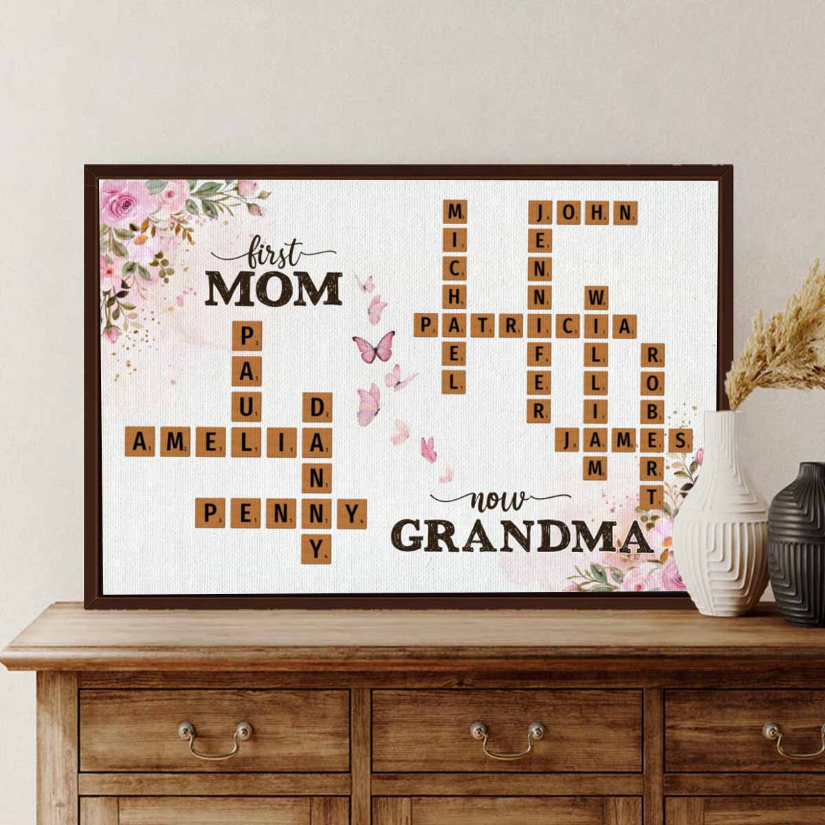 First Mom Now Grandma Custom Scrabble Names Canvas
