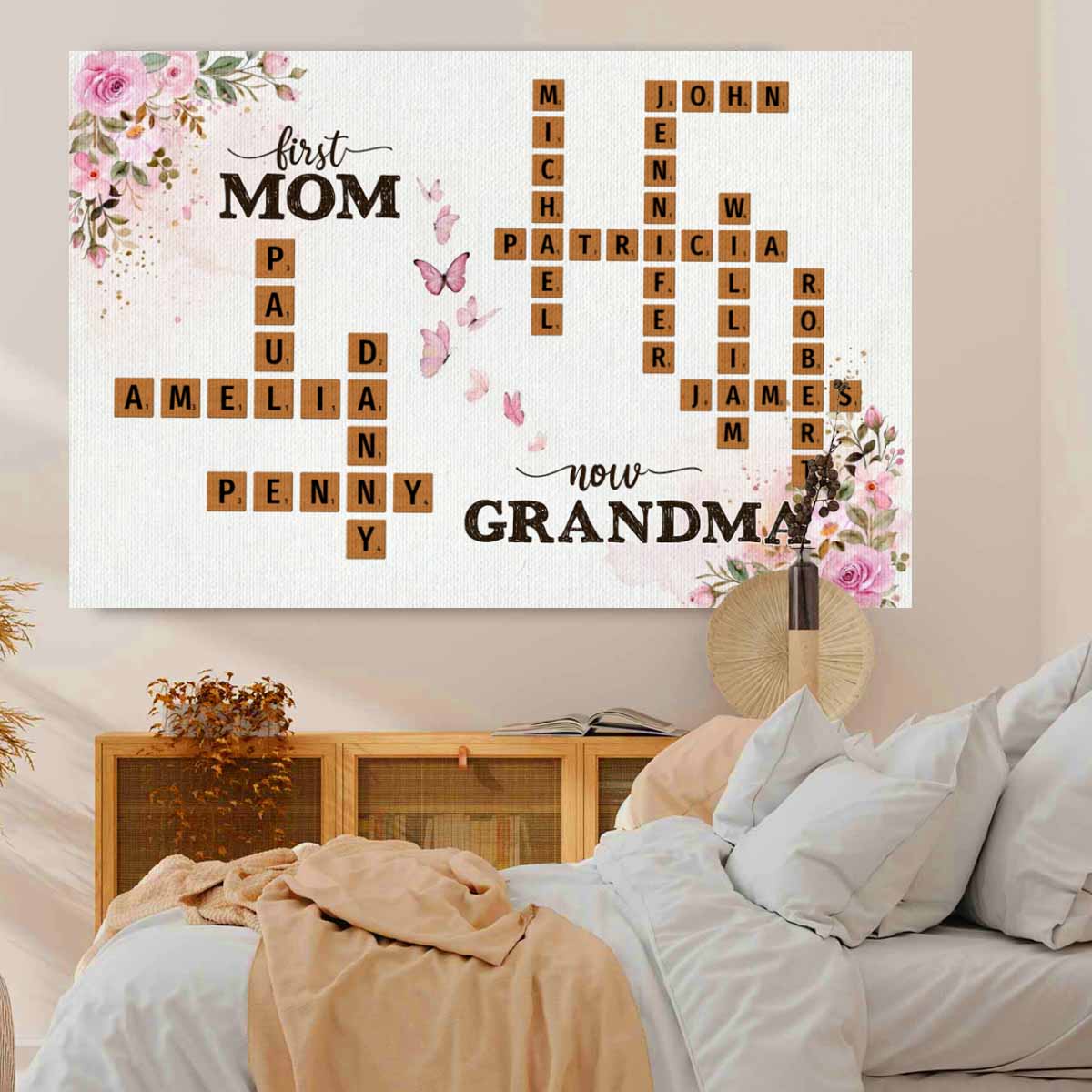 First Mom Now Grandma Custom Scrabble Names Canvas