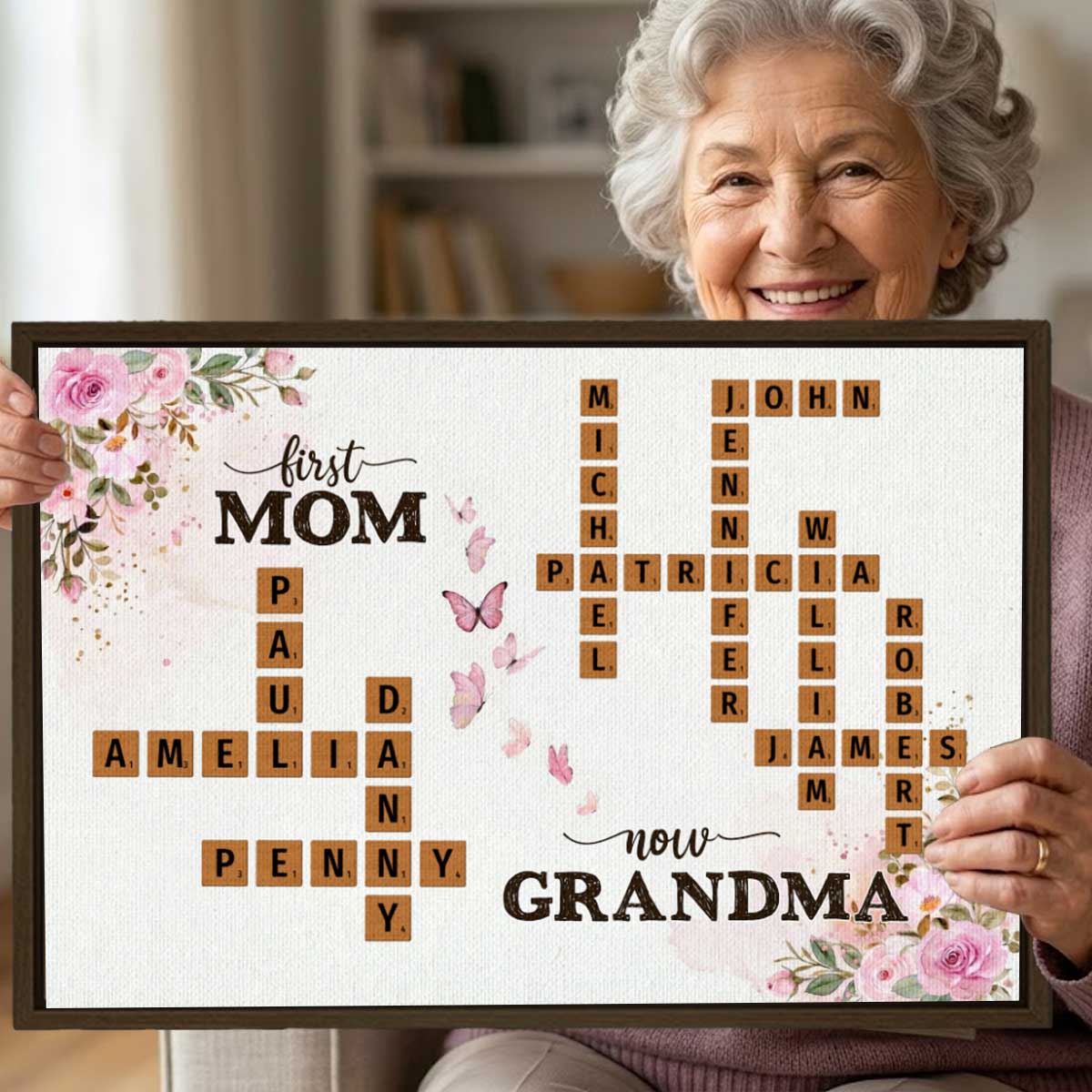 First Mom Now Grandma Custom Scrabble Names Canvas