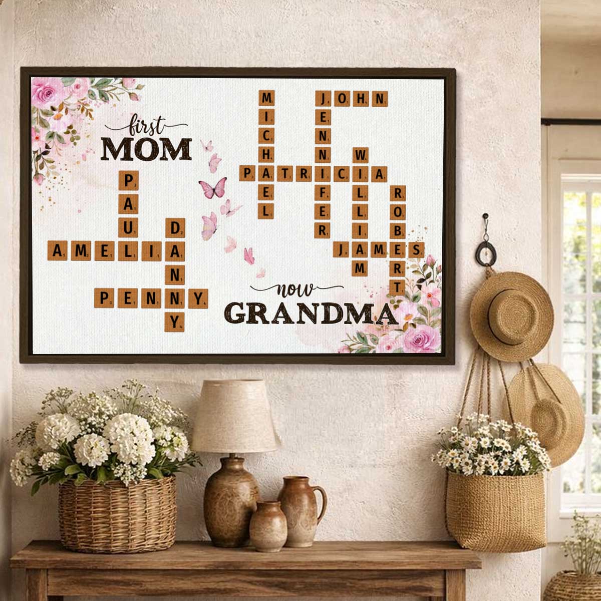 First Mom Now Grandma Custom Scrabble Names Canvas