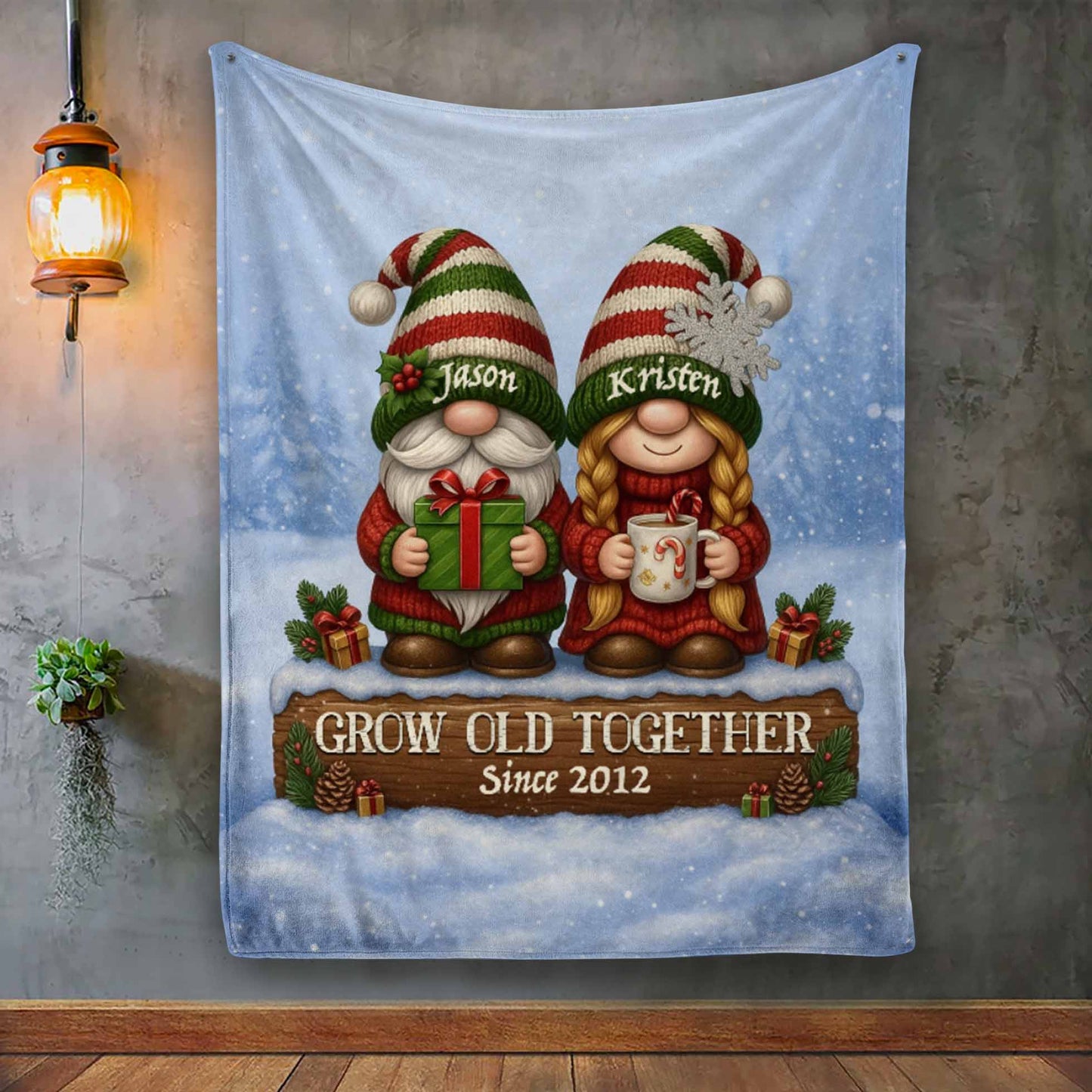 Custom Gnome Couple Growing Old Together Sherpa Blanket