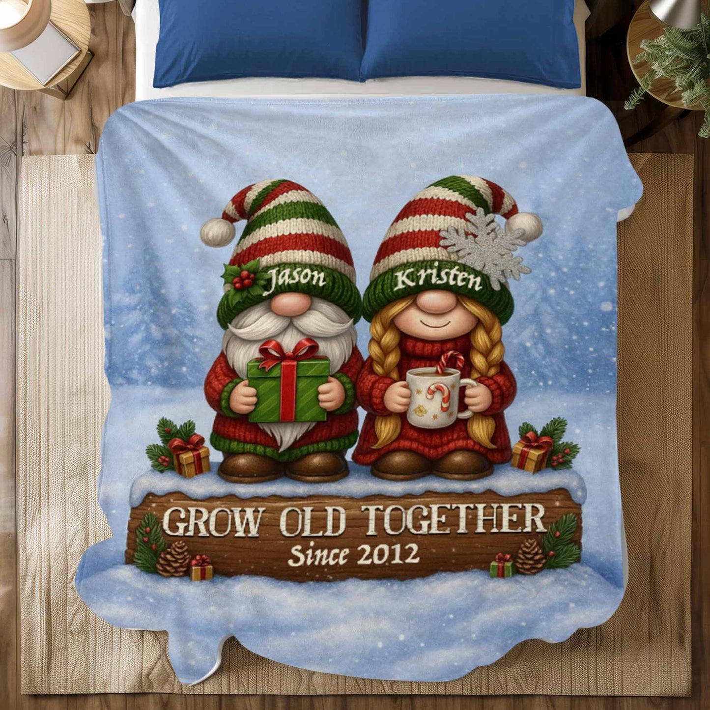 Custom Gnome Couple Growing Old Together Sherpa Blanket