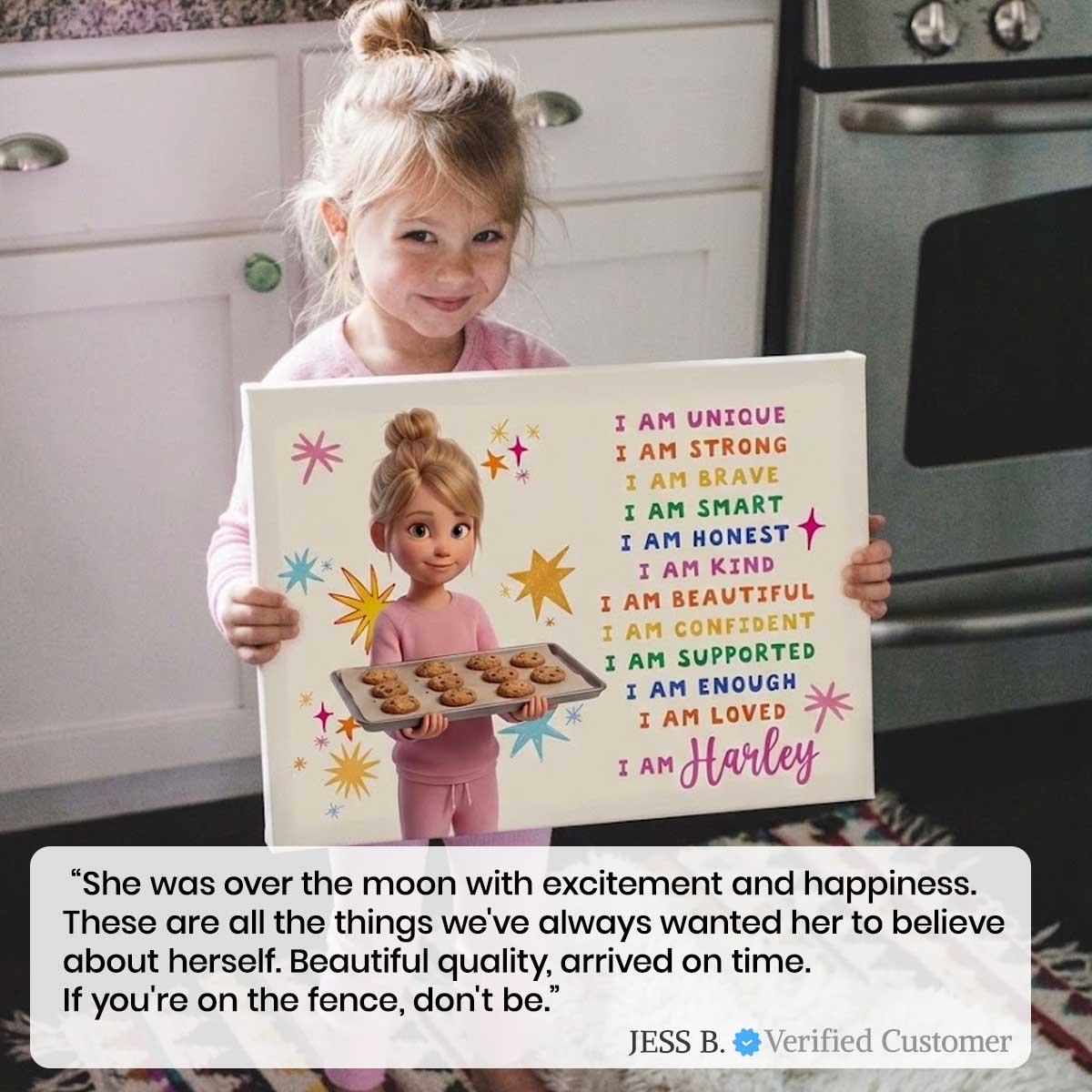 I AM Custom 3D Cartoon Portrait Positive Affirmations for Kids Canvas Poster