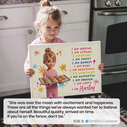 I AM Custom 3D Cartoon Portrait Positive Affirmations for Kids Canvas Poster