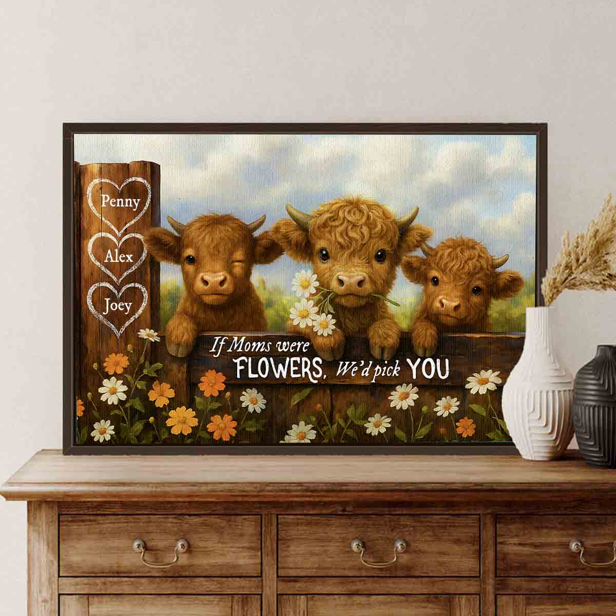 We'd Pick You Highland Cow Custom Canvas