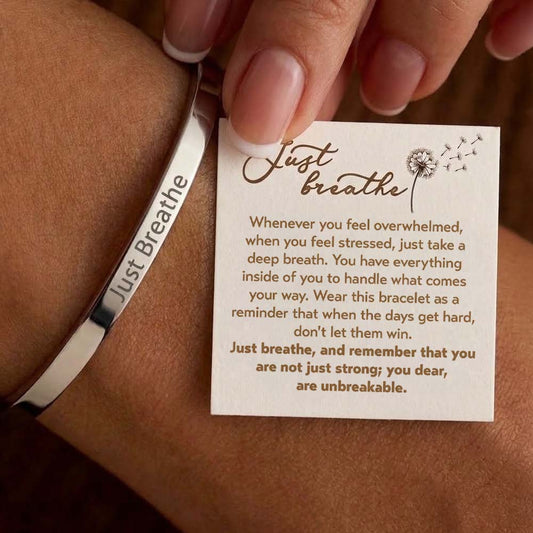 Just Breath Custom Message Engraved Cuff Bracelet