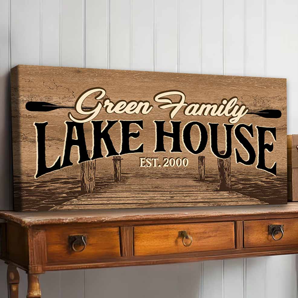 Custom Family Name Lake House Premium Canvas