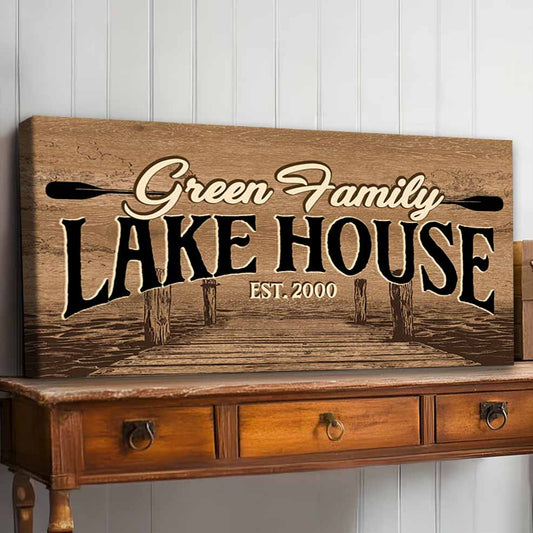 Custom Family Name Lake House Premium Canvas