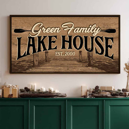 Custom Family Name Lake House Premium Canvas