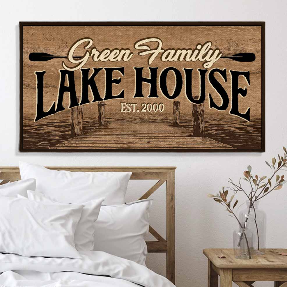 Custom Family Name Lake House Premium Canvas