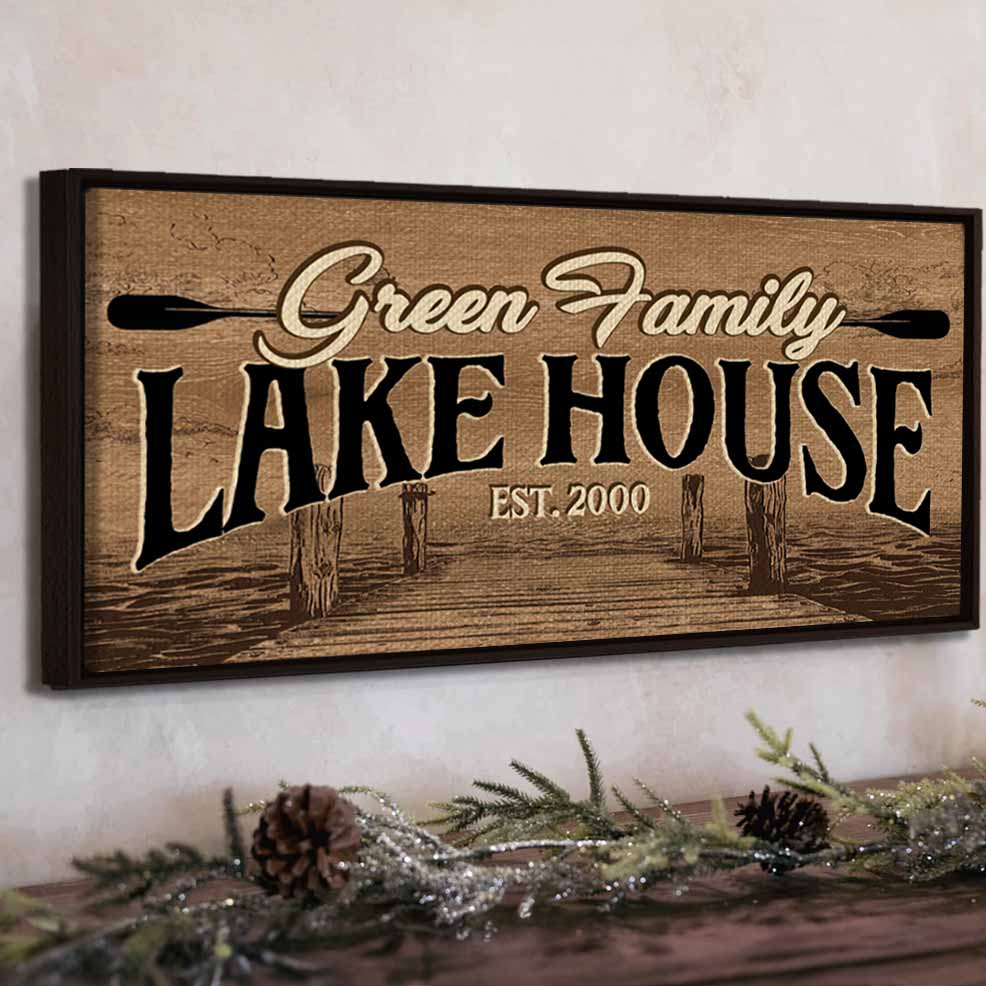 Custom Family Name Lake House Premium Canvas