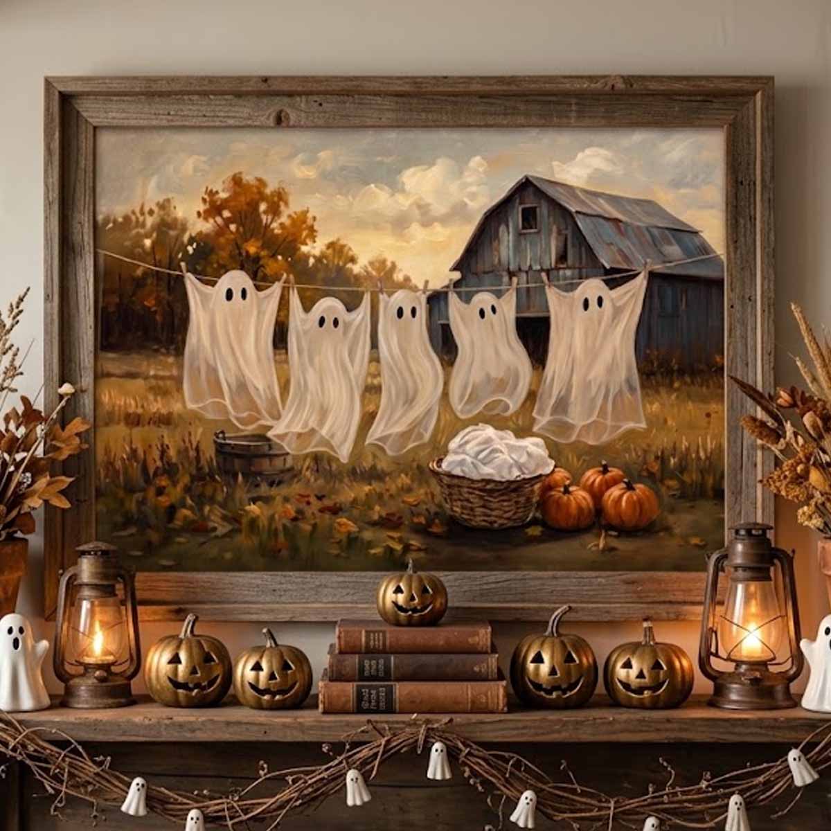 The Laundry Ghosts Rustic Fall Barn Halloween Decor Canvas Poster