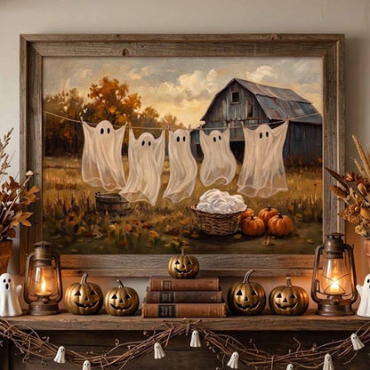 The Laundry Ghosts Rustic Fall Barn Halloween Decor Canvas Poster