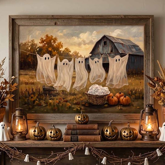 The Laundry Ghosts Rustic Fall Barn Halloween Decor Canvas Poster