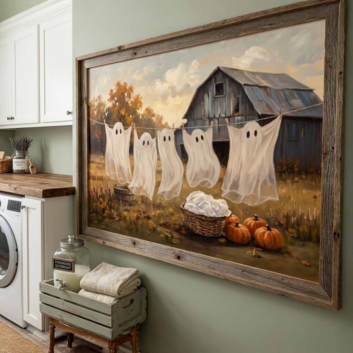 The Laundry Ghosts Rustic Fall Barn Halloween Decor Canvas Poster