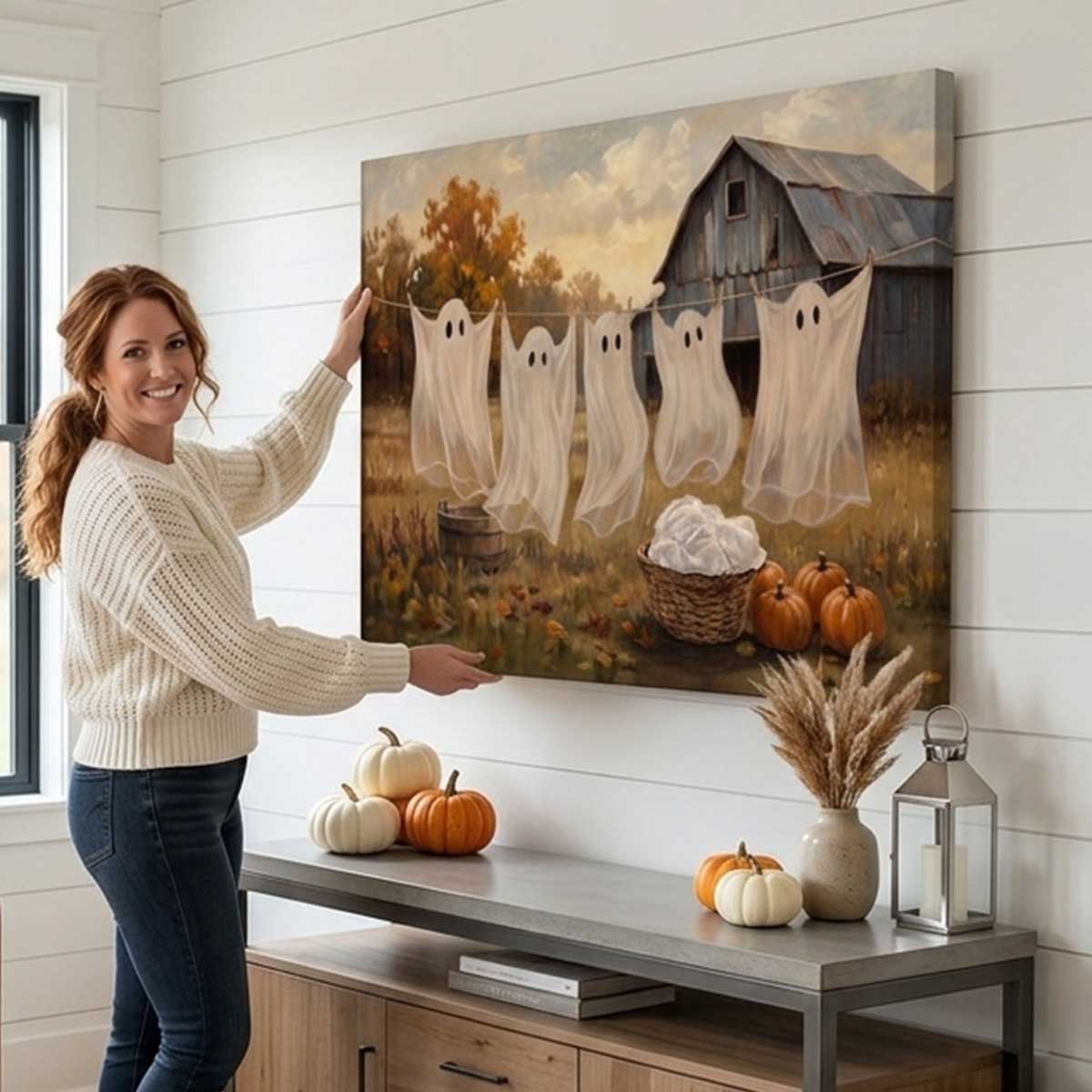 The Laundry Ghosts Rustic Fall Barn Halloween Decor Canvas Poster