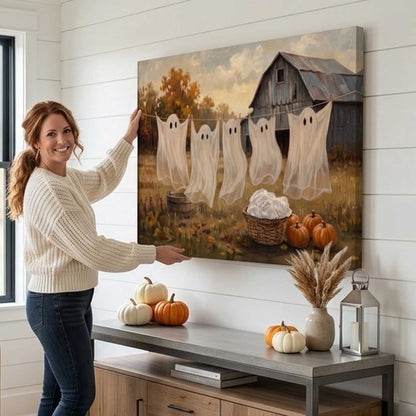 The Laundry Ghosts Rustic Fall Barn Halloween Decor Canvas Poster