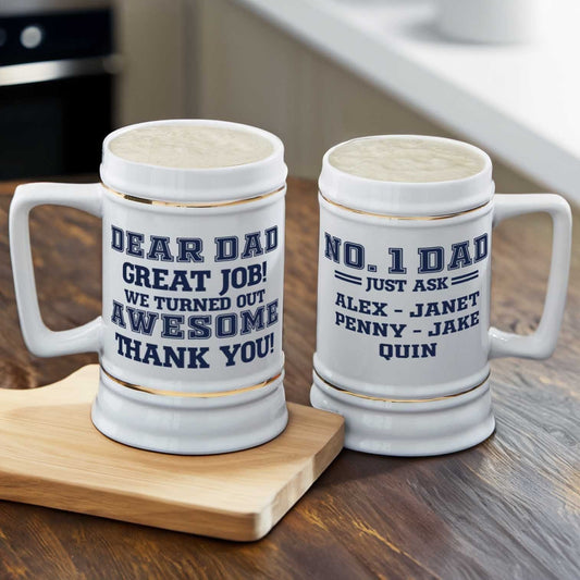 Dear Dad Great Job Custom Name Beer Stein Gift for Dad