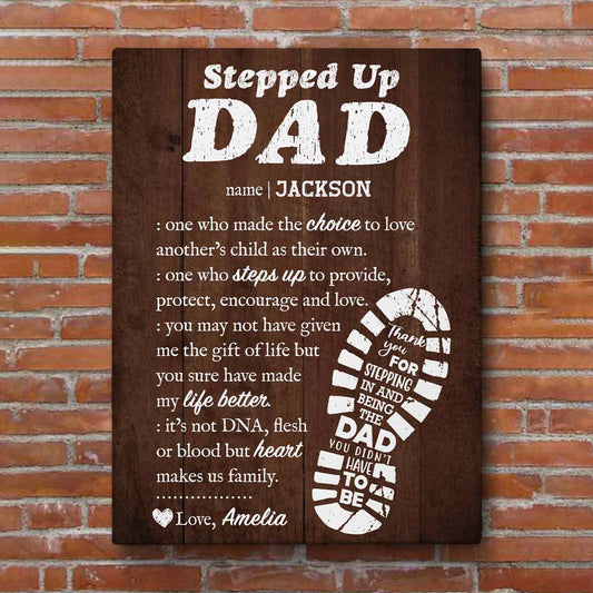 Stepped Up Dad Custom Name Premium Canvas Gift