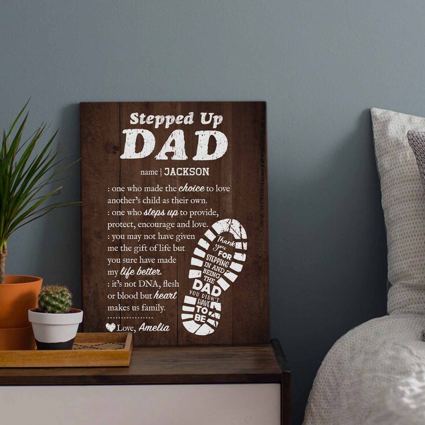 Stepped Up Dad Custom Name Premium Canvas Gift