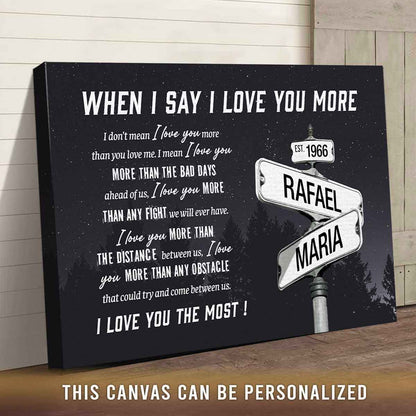 I Love You More Custom Names Date on Street Sign Canvas