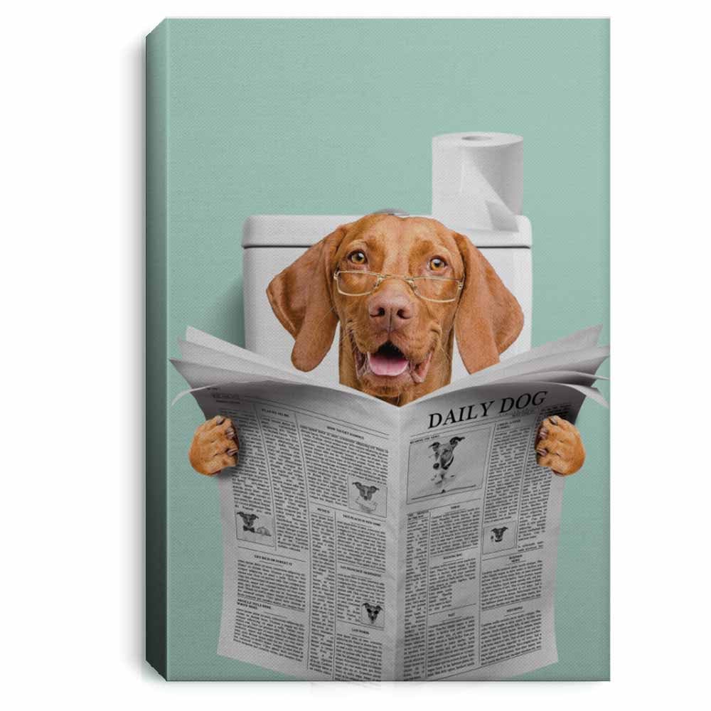 Funny Pet Read Newspaper in Toilet - Personalized Bathroom Canvas for Your Pet