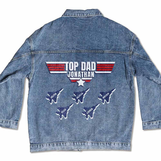 Top Dad Top Grandpa Custom Jean Jacket Gift