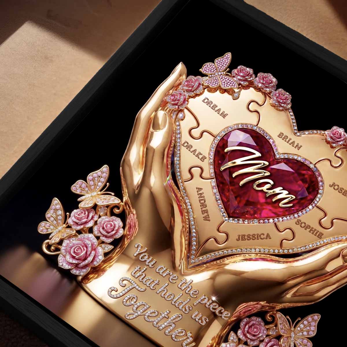 Custom Mom The Piece That Holds Us Together 3D Sculpted Gold Canvas