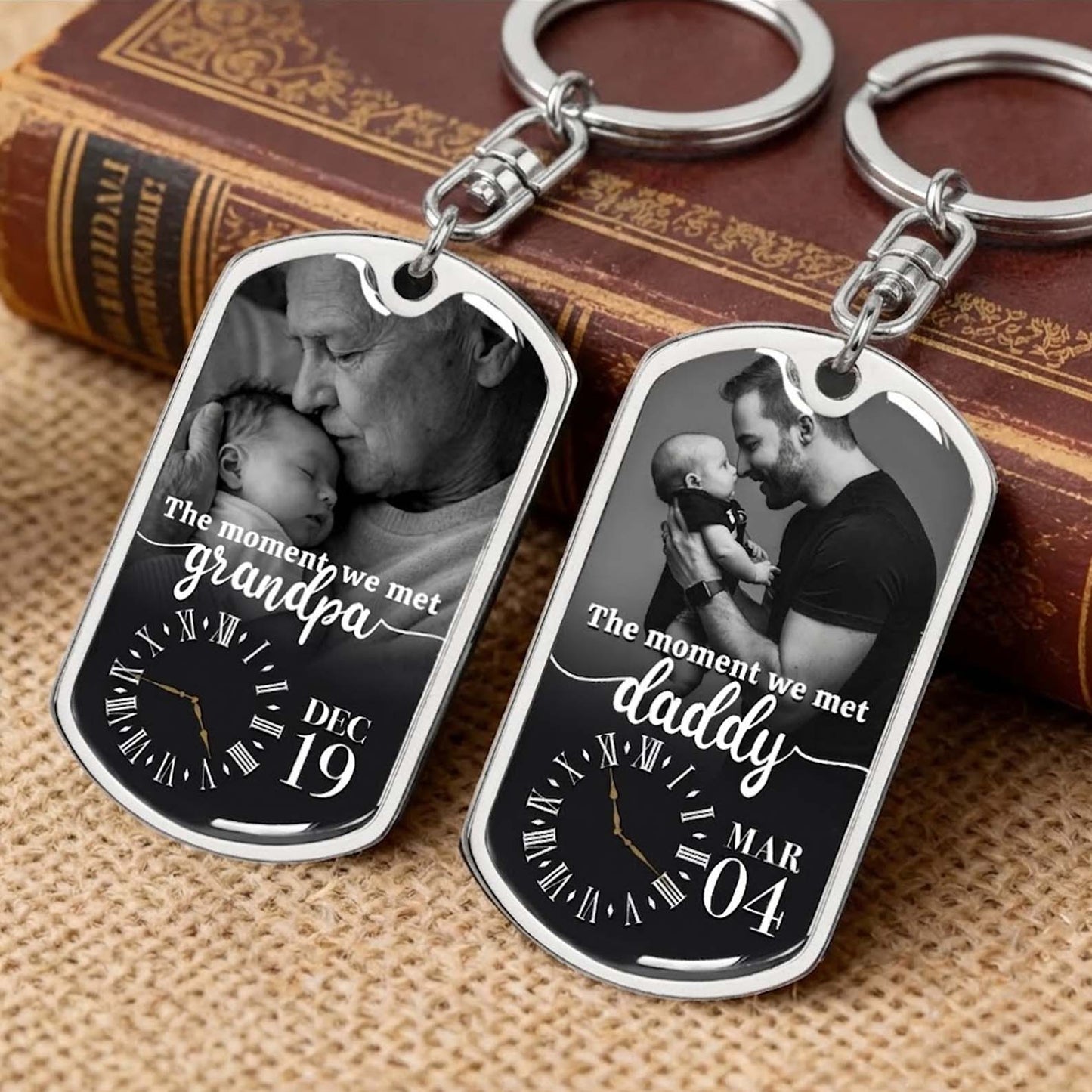 The Moment We Met Custom Keychain  For New Dad Grandpa