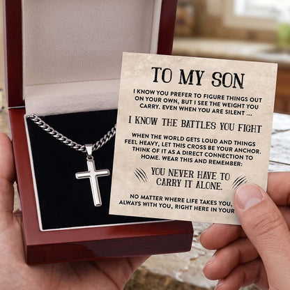 Never Have To Carry It Alone | To My Son Cross Cuban Necklace