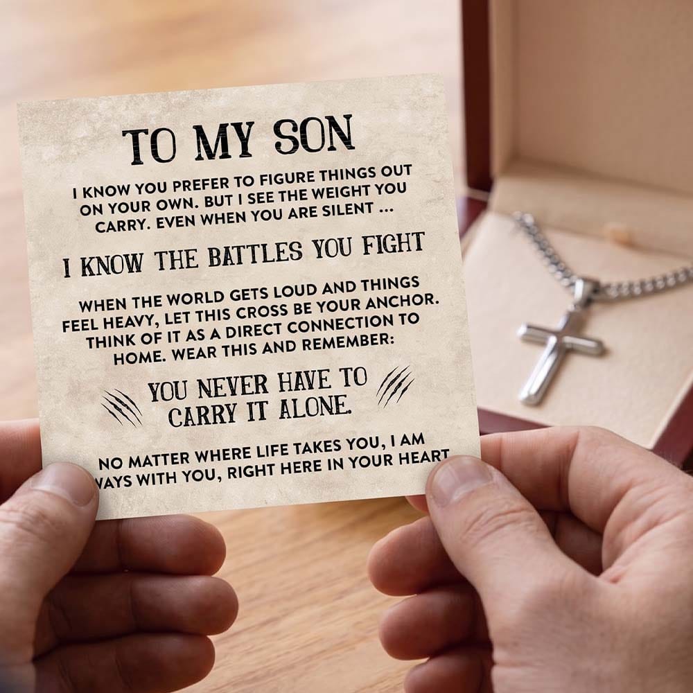 Never Have To Carry It Alone | To My Son Cross Cuban Necklace