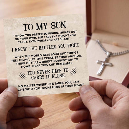 Never Have To Carry It Alone | To My Son Cross Cuban Necklace