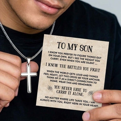 Never Have To Carry It Alone | To My Son Cross Cuban Necklace