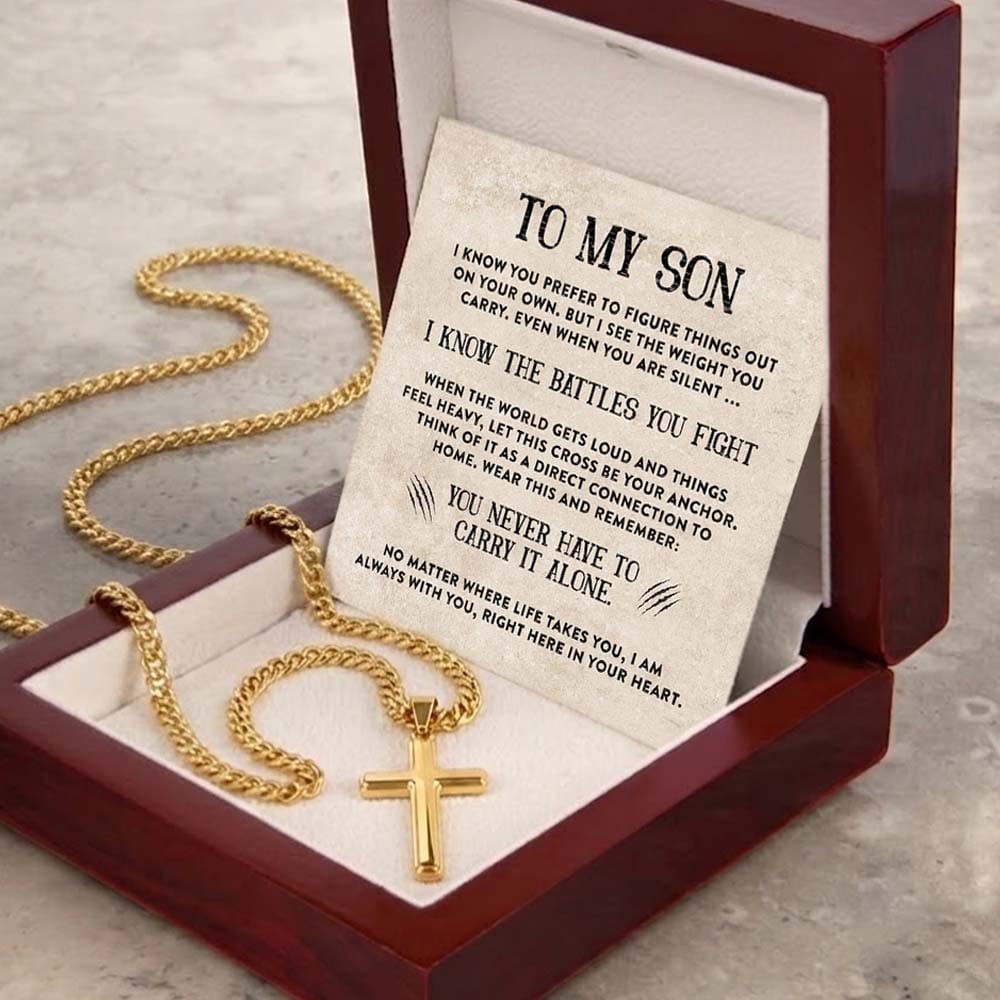 Never Have To Carry It Alone | To My Son Cross Cuban Necklace