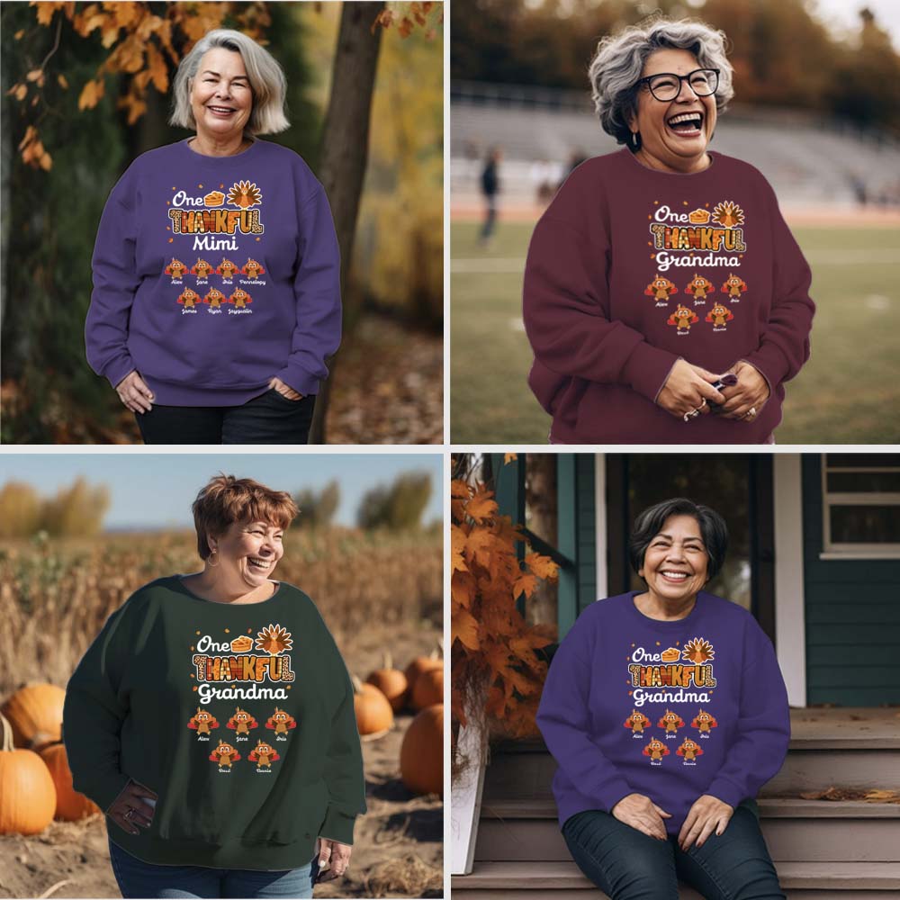 One Thankful Grandma Little Turkeys Personalized Sweatshirt