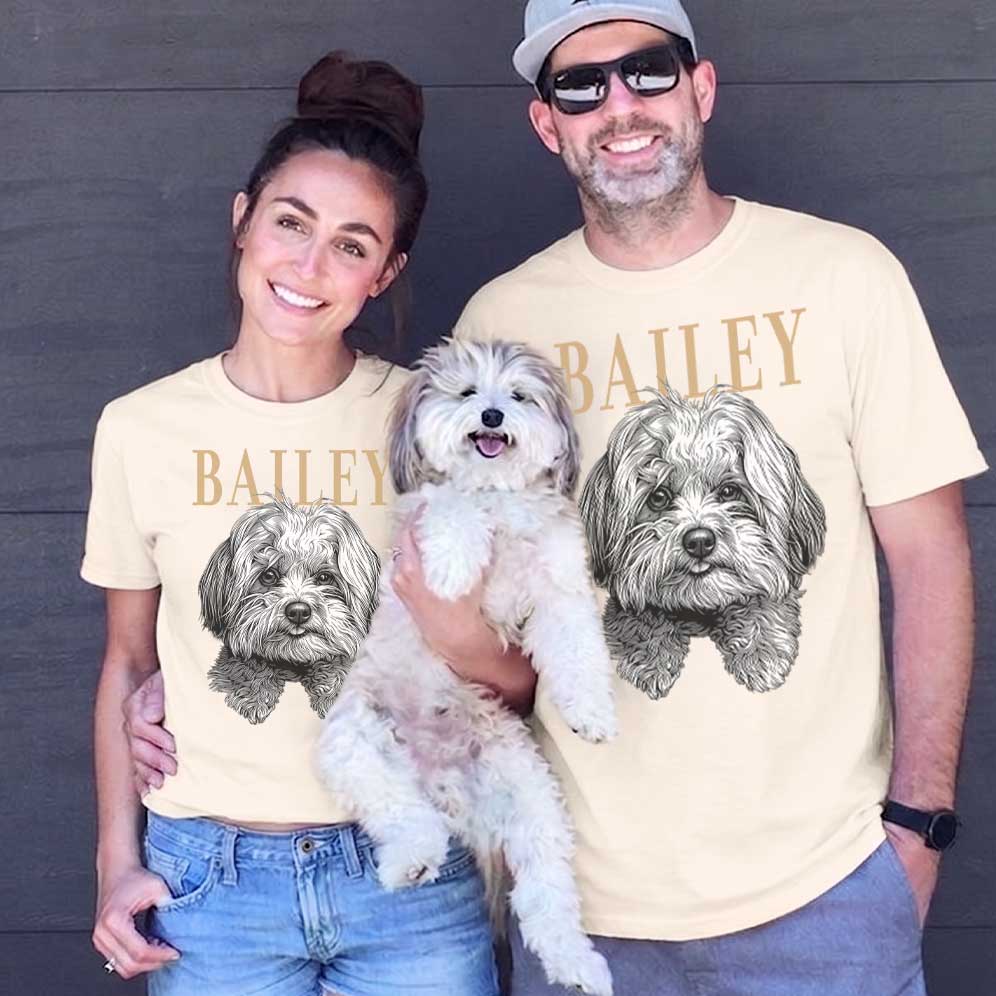 Custom Pet Portrait Vintage Art Heavyweight Shirt