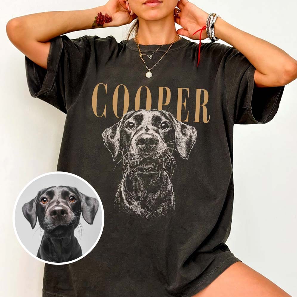 Custom Pet Portrait Vintage Art Heavyweight Shirt