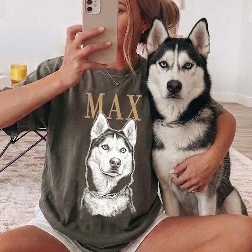 Custom Pet Portrait Vintage Art Heavyweight Shirt