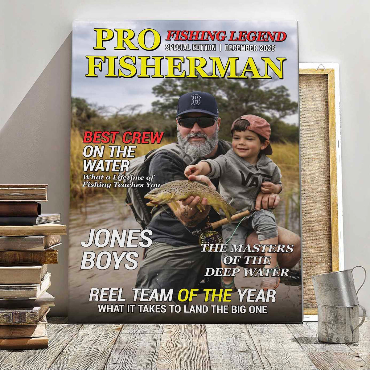 Personalized "Pro Fisherman" Magazine Cover Poster and Canvas
