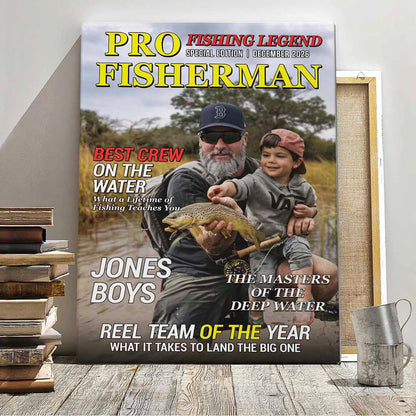 Personalized "Pro Fisherman" Magazine Cover Poster and Canvas