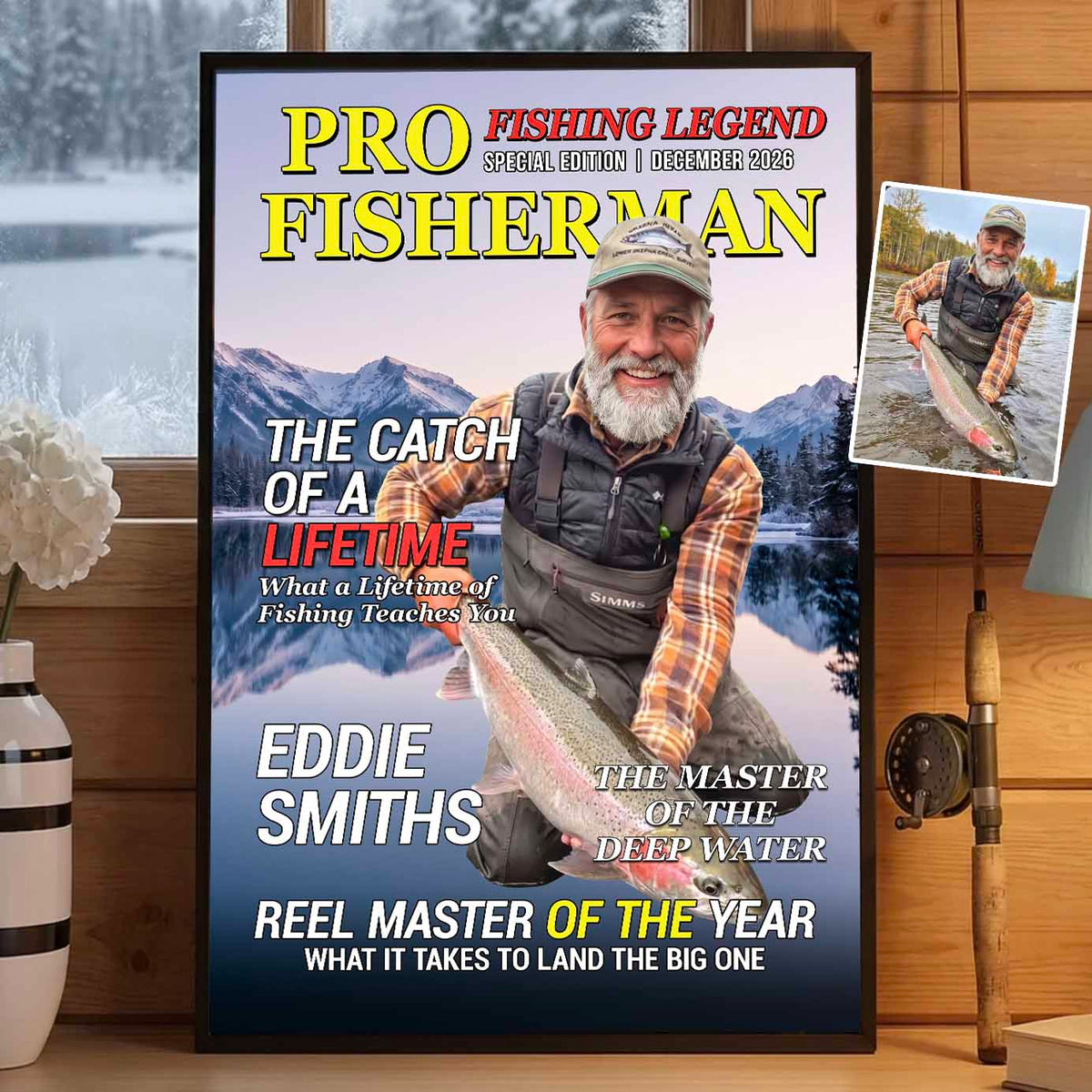 Personalized "Pro Fisherman" Magazine Cover Poster and Canvas
