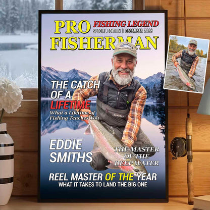 Personalized "Pro Fisherman" Magazine Cover Poster and Canvas