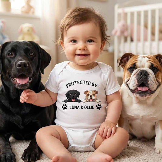 Protected By Custom Pet Portrait Baby Onesie Infant Bodysuit