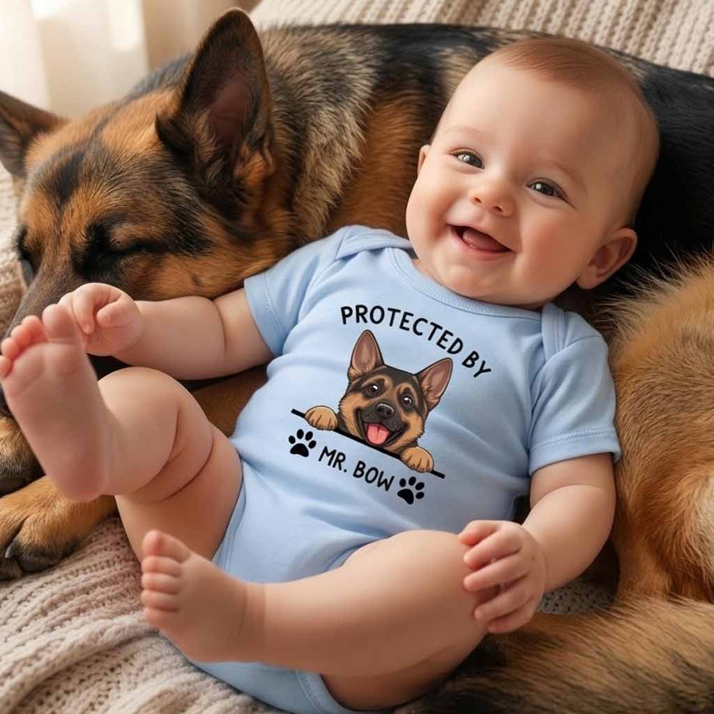 Protected By Custom Pet Portrait Baby Onesie