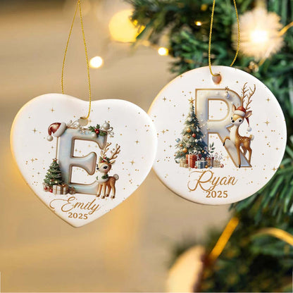 Personalized Reindeer and Christmas Tree Initial Ornament